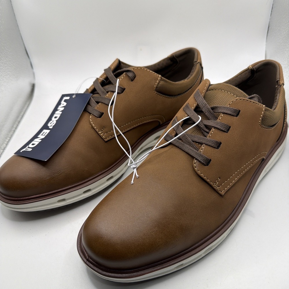 Lands End Sport‎ Oxford Dark Tan And White. Size 9.5. New